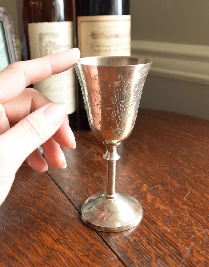 美しいシルバーのアンティーク雑貨、銀のゴブレット(m-1315-z