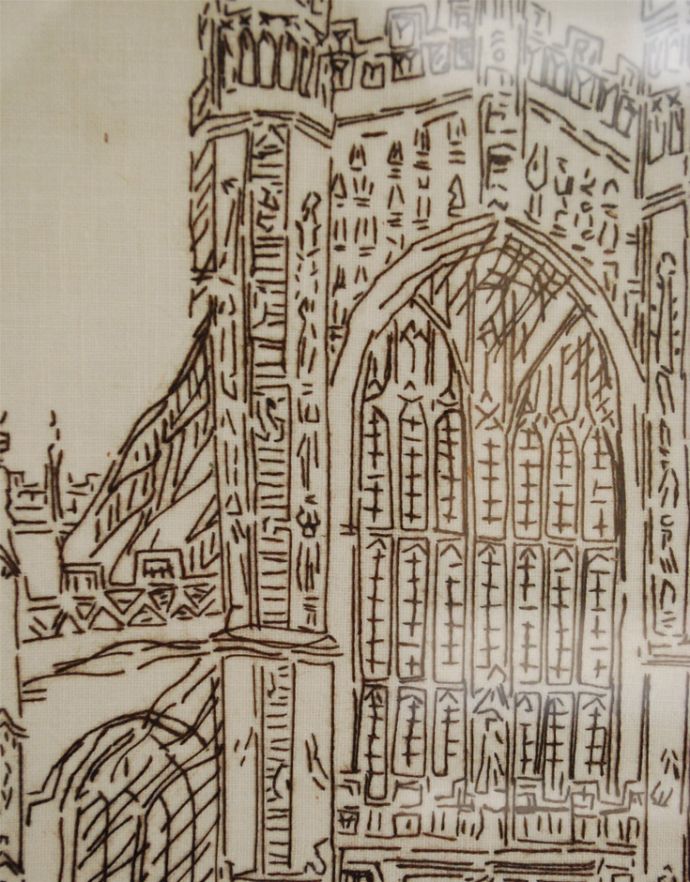 刺繍で描かれた「Bath Abbey」英国で見つけたフレームの額絵 (m-1390-z