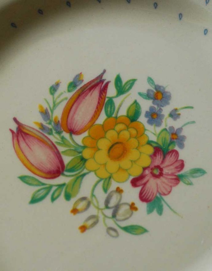 スージークーパー　アンティーク雑貨　スージークーパーのプランタンシリーズ、プレート17.5cm。色とりどりのお花が描かれています。(m-1420-z)