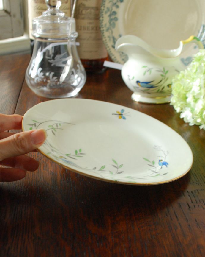 テーブルウェア(食器)　アンティーク雑貨　青い小鳥と、蝶が可愛いタスカンのアンティークプレート（TUSCAN CHINA）。豊かな色使いで、テーブルを華やかに彩ります。(m-1610-z)