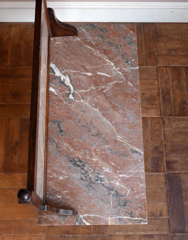 英国クラシックスタイル　アンティーク家具　アンティークの英国家具、天然大理石天板のウォッシュスタンド（洗面台）。天板もキレイな天然大理石。(m-376-f)