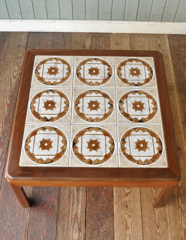 アンティーク家具　北欧スタイルのビンテージ家具、タイルトップのセンターテーブル。天板です。(m-449-f)