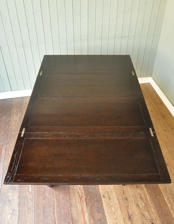 ロイドテーブル　アンティーク家具　イギリスのアンティーク家具、ツイスト脚のドローリーフテーブル（ダイニングテーブル）。天板もピカピカにお直ししました。(m-460-f)