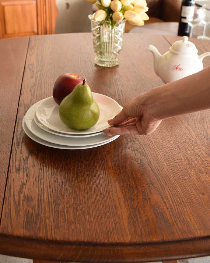 アンティークのテーブル　アンティーク家具　英国輸入のアンティーク家具、伸張式のゲートレッグテーブル（オーク材）。。(m-544-f)