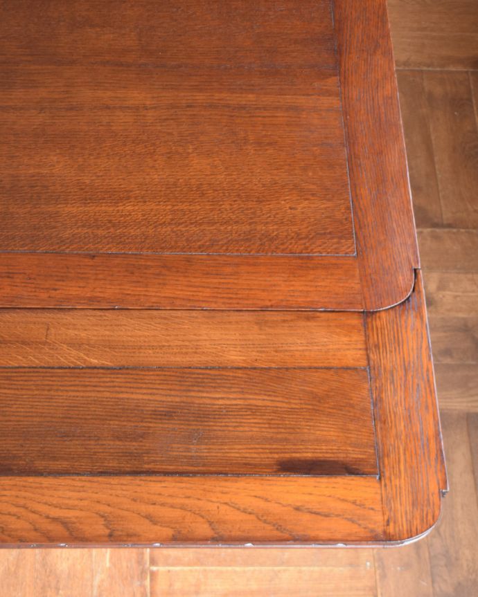 ロイドテーブル　アンティーク家具　イギリスのアンティーク家具、ブルボーズレッグが素敵なドローリーフテーブル（ダイニングテーブル） 。メンテナンスをしてありますので、つなぎ目も美しいです。(m-567-f)