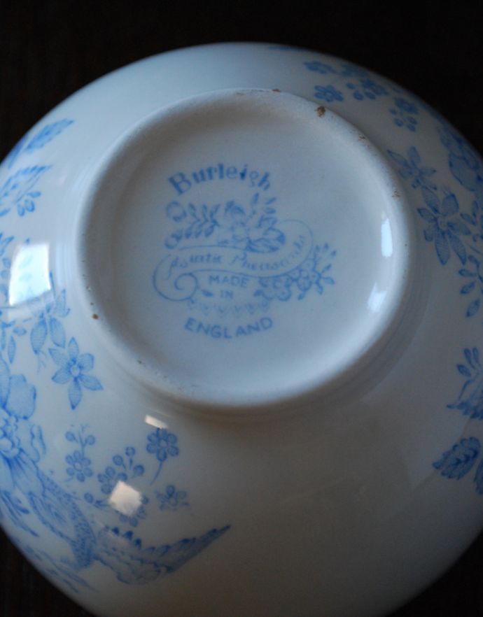 バーレイ食器 インテリア雑貨 英国輸入雑貨 バーレイ社のシュガーボウルM(ブルーアジアティックフェザンツ)。バックスタンプも可愛いデザインです。(n1-195)