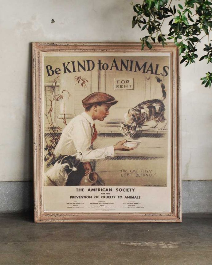 リビング雑貨　インテリア雑貨　キャンバスブロカントフレーム　少年＆猫。年代を感じさせないお洒落なデザインですね。(n7-101)