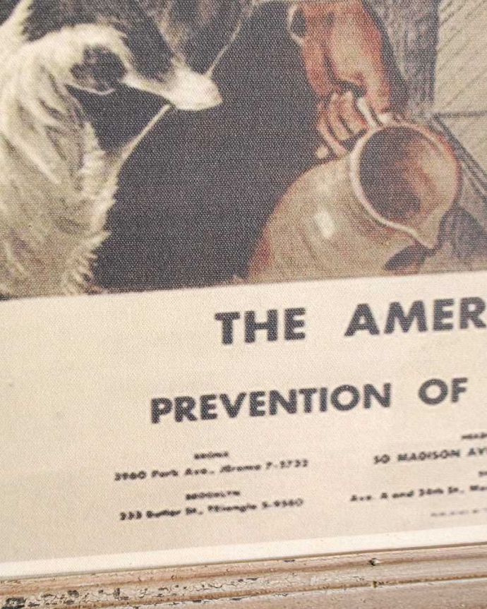 リビング雑貨　インテリア雑貨　キャンバスブロカントフレーム　少年＆猫。キャンバスにプリントされています。(n7-101)