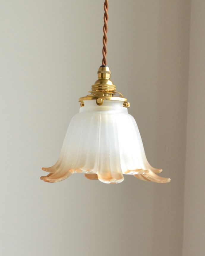 ペンダントライト　照明・ライティング　花びらが風になびく、オレンジ色のペンダントライト （コード・シャンデリア電球・ギャラリーA付き）。在庫数が足りない場合でも、お時間を頂ければご準備出来ますので、ご希望の方はご注文の際、備考欄にご希望の数を書いてください。(pl-074)