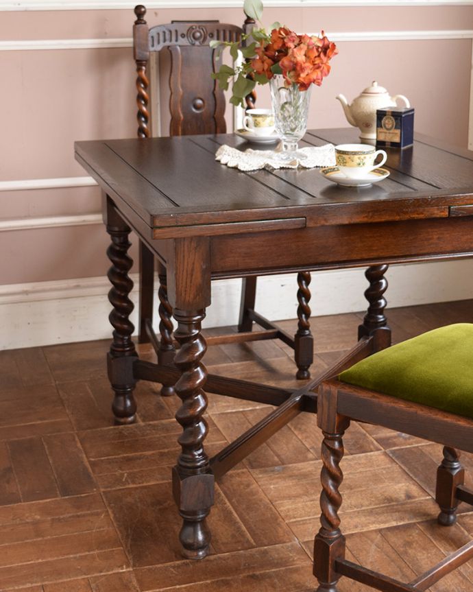 ロイドテーブル　アンティーク家具　ダイニングで使う伸張タイプのアンティーク家具、ドローリーフテーブル。。(q-1005-f)