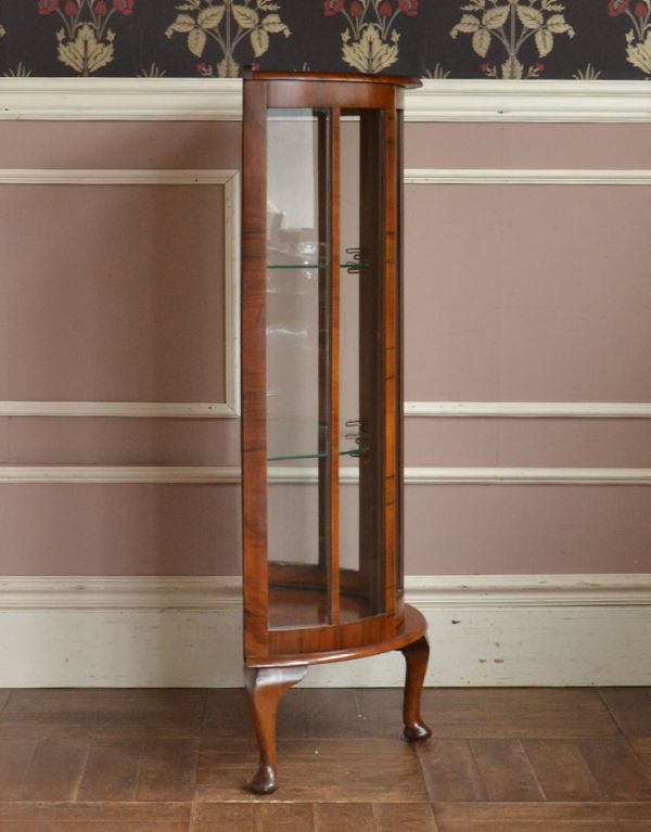 アンティークのキャビネット　アンティーク家具　引き戸タイプのアンティーク英国家具、ガラスキャビネット（ショーケース）。サイドもガラスなので、どこから見ても美しいです！しっかり作られているので、安心してお使いいただけます。(q-476-f)