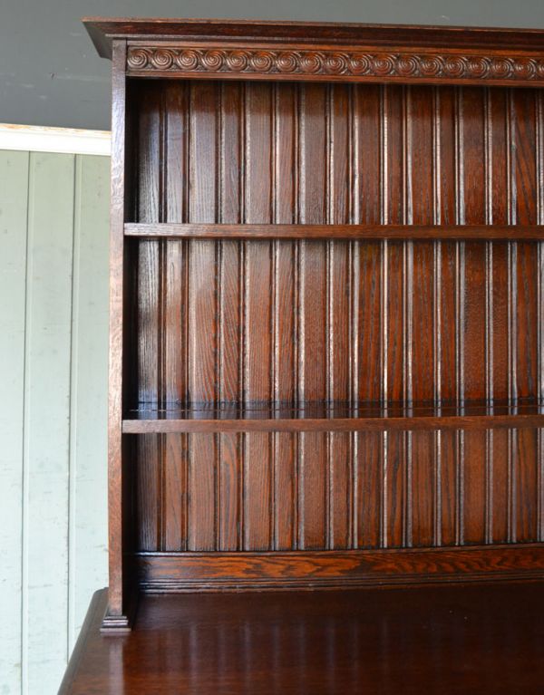 アンティークのキャビネット アンティーク家具 大人っぽいアンティークの英国家具、美しいウェルッシュドレッサー(食器棚)。棚はディスプレイに最適。(q-485-f)