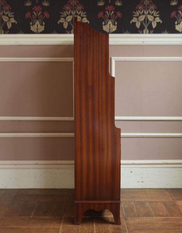 アンティークのキャビネット　アンティーク家具　英国のアンティーク家具、扉収納付きのスタンディングブックシェルフ（本棚） 。横から見てもピカピカです。(q-519-f)