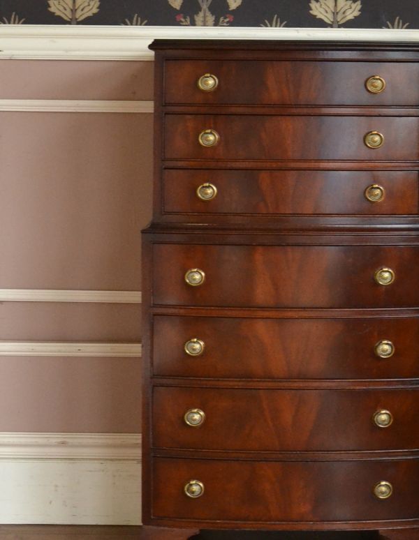 アンティークのチェスト アンティーク家具 アンティークのチェスト(トールボーイ)、英国のチェストオブドロワーズ。品のあるマホガニー材の色合い。(q-527-f)
