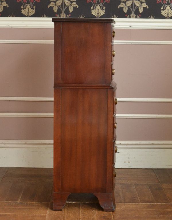 アンティークのチェスト アンティーク家具 アンティークのチェスト(トールボーイ)、英国のチェストオブドロワーズ。サイドから見ても絵になります。(q-527-f)