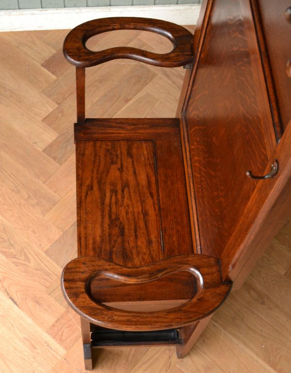 玄関で使うアンティーク家具、鏡とベンチが付いたホールスタンド(q-576