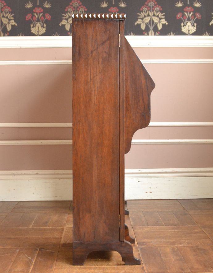 ビューロー　アンティーク家具　アンティークの英国家具、本棚とビューローが付いたサイドバイサイド。サイドもしっかり作られています。(q-659-f)