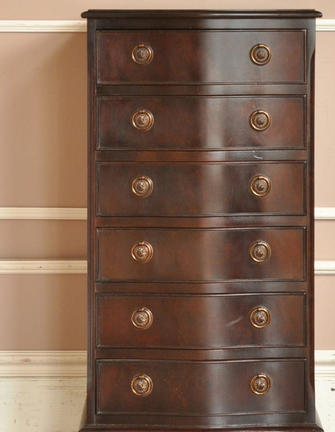 アンティークのチェスト　アンティーク家具　英国のアンティーク収納家具、6杯の引き出しの付いたマホガニー材のチェストオブドロワーズ。品のある色合いと木目です。(q-676-f)