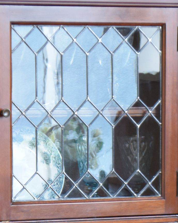 アンティークのキャビネット アンティーク家具 イギリスのアンティーク家具、ステンドグラス入りのスタッキングブックケース(本棚)。ガラスも当時のものをそのままに。(q-831-f)