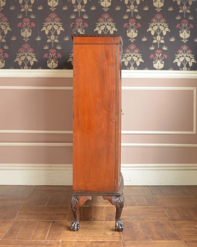 アンティークのキャビネット アンティーク家具 鍵がかかるブックケース(書庫)、イギリス入荷のアンティーク家具。横から見てもピカピカです。(q-912-f)