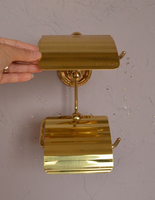 洗面・トイレ 住宅用パーツ 真鍮ペーパーホルダーツイン(ゴールド)。ツインホルダーは、狭いスペースにも取り付け可能なので人気のタイプです。(sa-249)