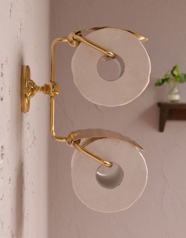 洗面・トイレ 住宅用パーツ 真鍮ペーパーホルダーツイン(ゴールド)。ワンランク上のパウダールームを演出してくれます。(sa-249)