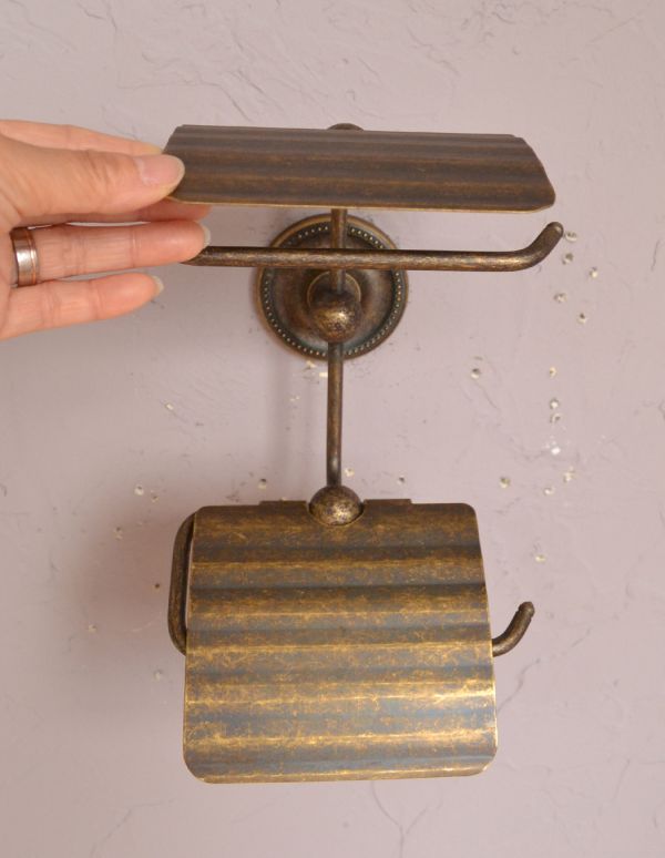 洗面・トイレ　住宅用パーツ　真鍮ペーパーホルダーツイン（アンティーク色）。ツインホルダーは、狭いスペースにも取り付け可能なので人気のタイプです。(sa-251)