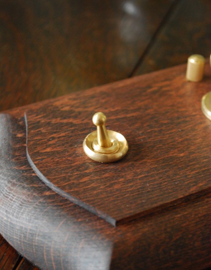 スタンドライト　照明・ライティング　木製土台のデスクランプ（照明）、ガラスシェードのテーブルランプ（真鍮メッキ）。土台部分にスイッチがついています。(TL-0028)