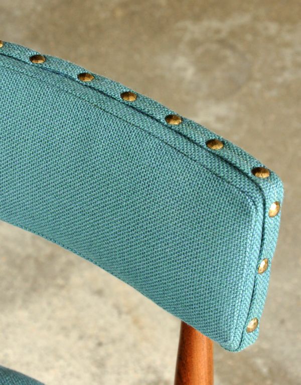 G-PLAN(Gプラン)　アンティーク チェア　Gプランのフレスコシリーズのヴィンテージチェア、ダイニングチェア（ブルーグリーン）。新しい生地に張り替えています。(x-401-c)