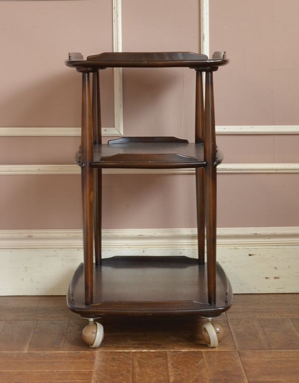 アーコールの家具 アンティーク家具 アーコールのヴィンテージ家具、キャスター付きキッチンワゴン(トローリー) 。シンプルで繊細なデザインはさすがアーコールです。(x-736-f)