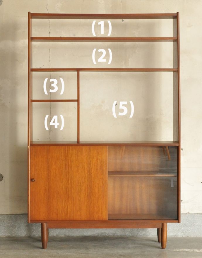 アンティークのキャビネット　アンティーク家具　本棚や飾り棚に使えるヴィンテージ家具、引き戸付きのキャビネット（ディバイダー）。  きちんとお直ししています。(x-800-f)