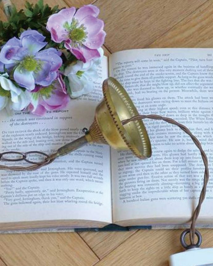 シャンデリア　照明・ライティング　フランス輸入のアンティーク シャンデリア(１灯)（Ｅ17シャンデリア球付）。真鍮のカバー付きです。(x-850-z)