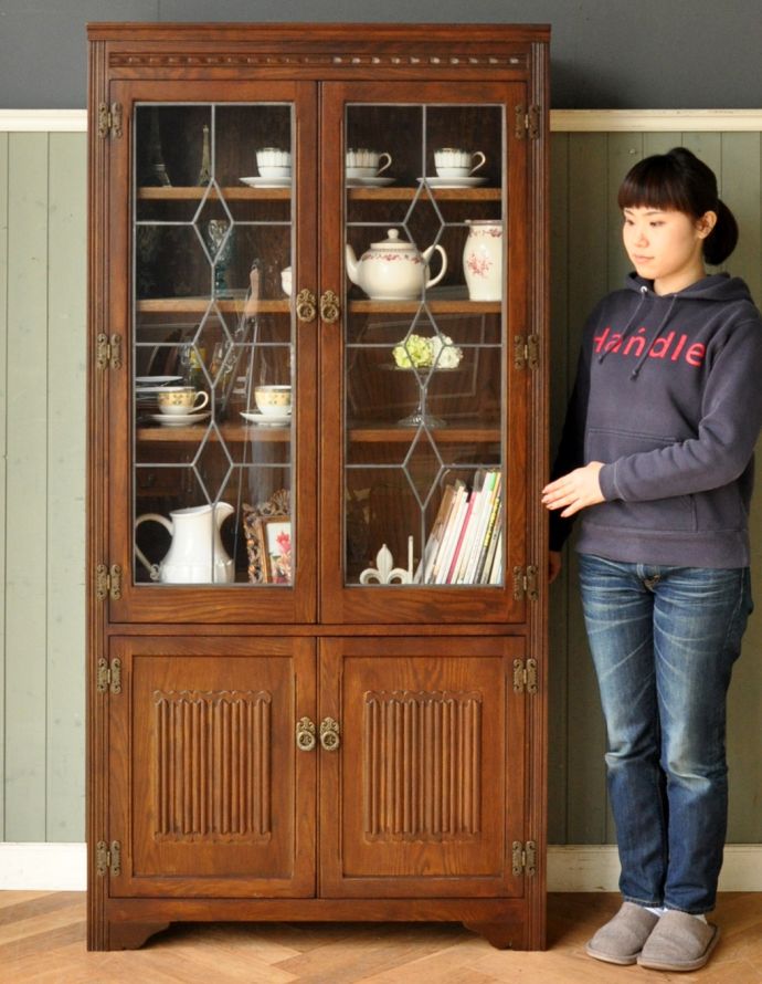 GMHK786○Old Charm / オールドチャーム ブックシェルフ ステンドグラス扉の木製アンティーク風家具、オールドチャームのブック