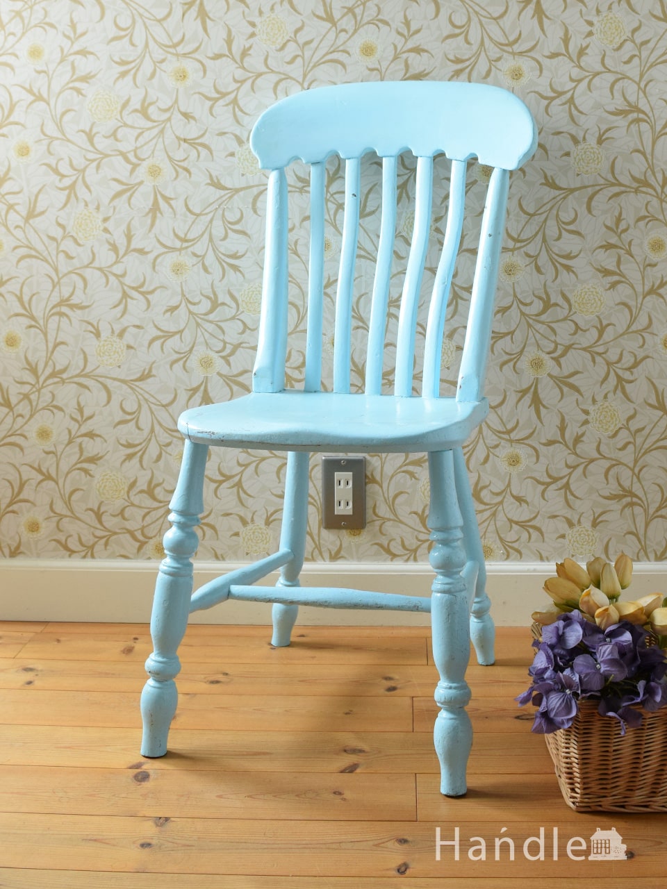 英国アンティークの可愛い椅子、可愛いペイントのキッチンチェア (d-952-c)