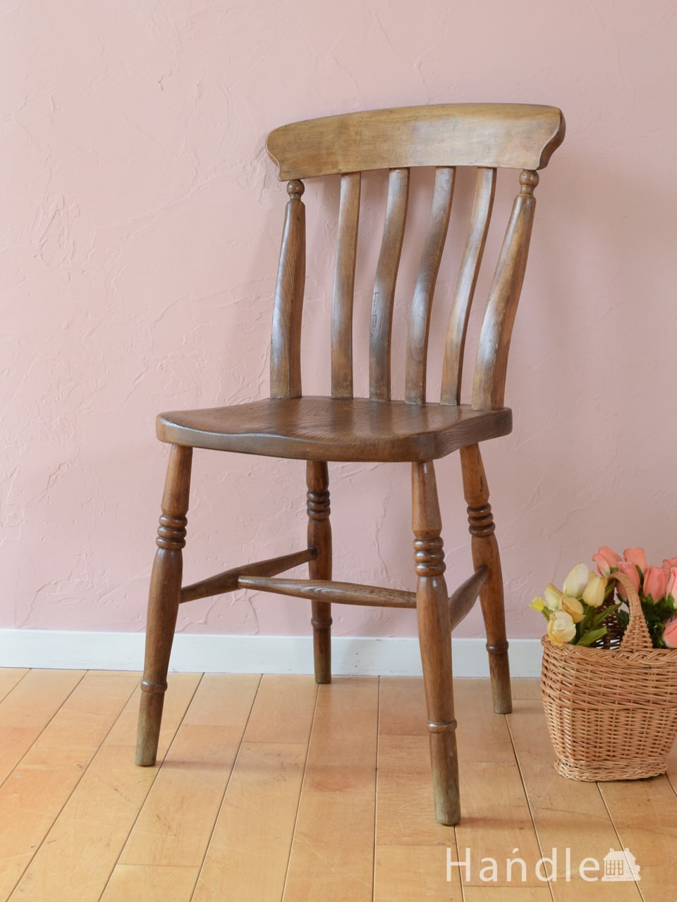 イギリスで見つけたアンティークの椅子、ナチュラル感漂うキッチンチェア (k-1805-c)