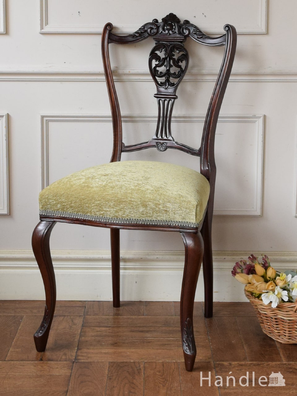 英国アンティークのマホガニー材の椅子、芸術的な美しさのサロンチェア (q-502-c)