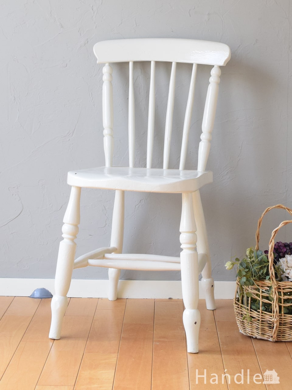 英国アンティークのウィンザーチェア、白いペイントのアンティークの椅子 (d-989-c)