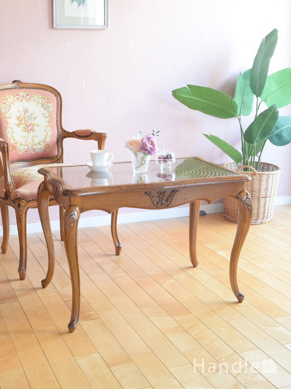 フランスのおしゃれなアンティークローテーブル、猫脚の美しいコーヒーテーブル  (j-3249-f)