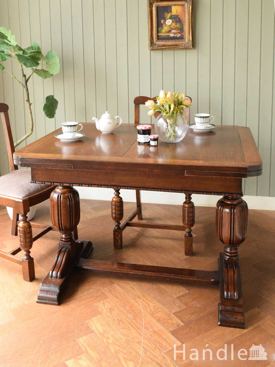 英国のアンティーク伸張式テーブル、オーク材のおしゃれなドローリーフテーブル (m-890-f)