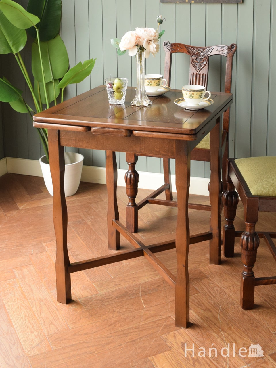 英国のアンティークのおしゃれなドローリーフテーブル、伸長式のダイニングテーブル  (q-3136-f)