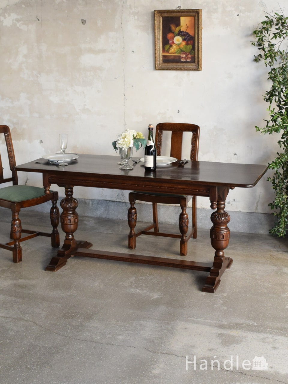 英国アンティークのおしゃれなテーブル、バルボスレッグが美しいリフェクトリーテーブル (q-3202-f)