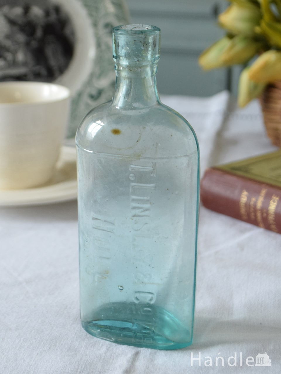 アンティークのおしゃれなガラスボトル、エンボス入りのガラス瓶（T.LINSLEY&COLTD） (m-5325-z)