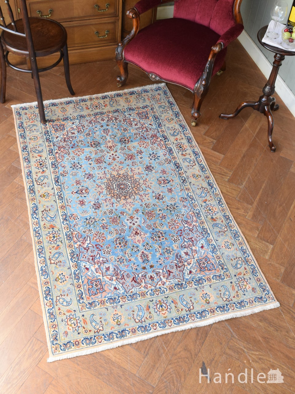ウールとシルクの美しいペルシャ絨毯、イスファンの美しいビンテージ絨毯 (m-6397-z)