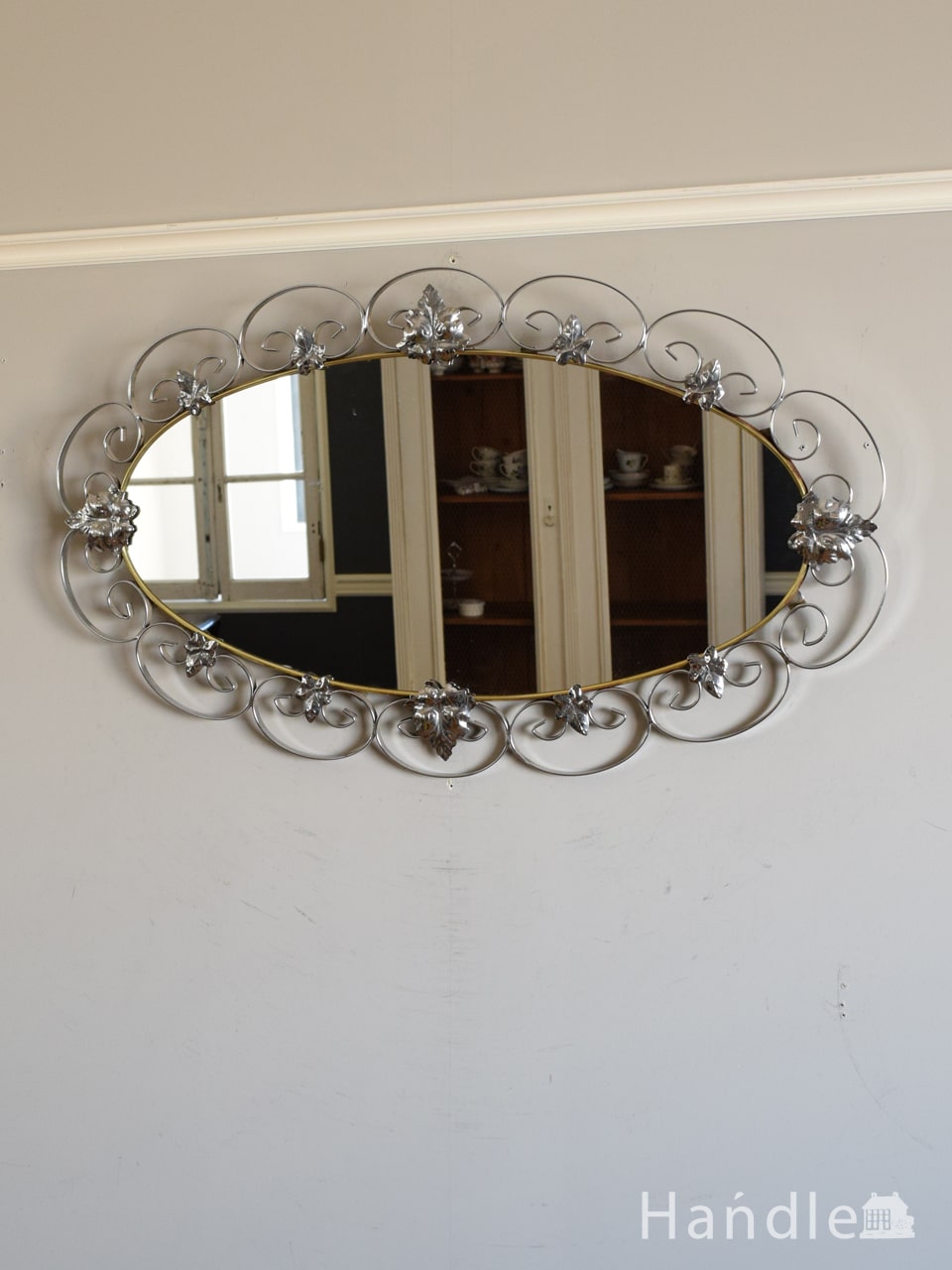 英国アンティークのおしゃれなウォールミラー、華やかな壁掛けの鏡 (k-5290-z)