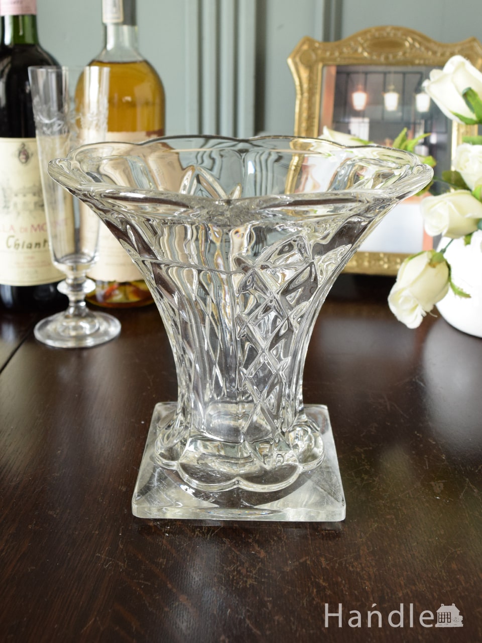 アンティークの花瓶、イギリスで見つけたガラスのフラワーベース (pg-7592)