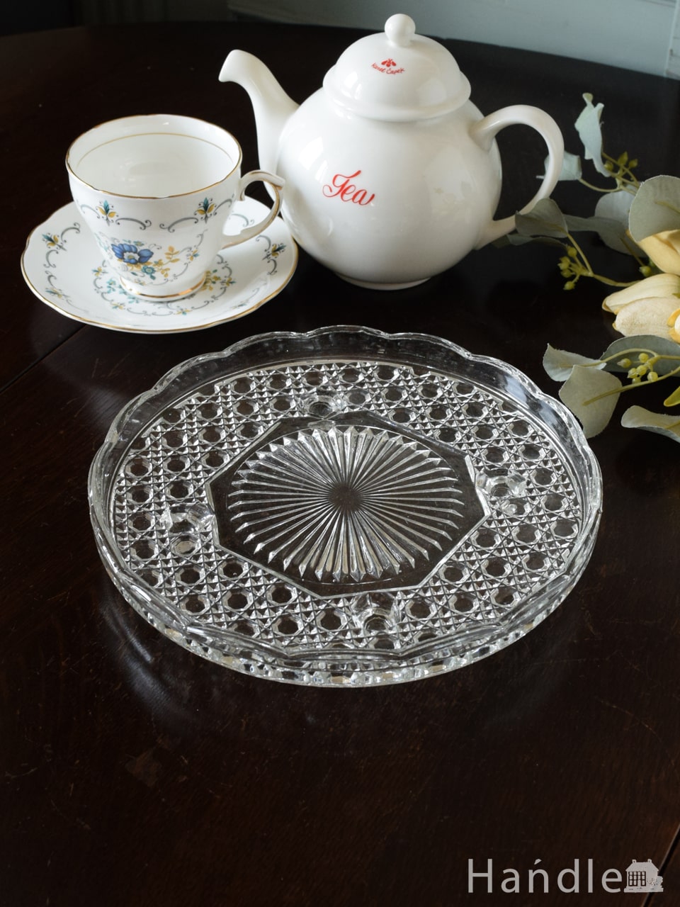 英国アンティークの美しいプレート、アンティークガラスのおしゃれなお皿 (pg-7872)