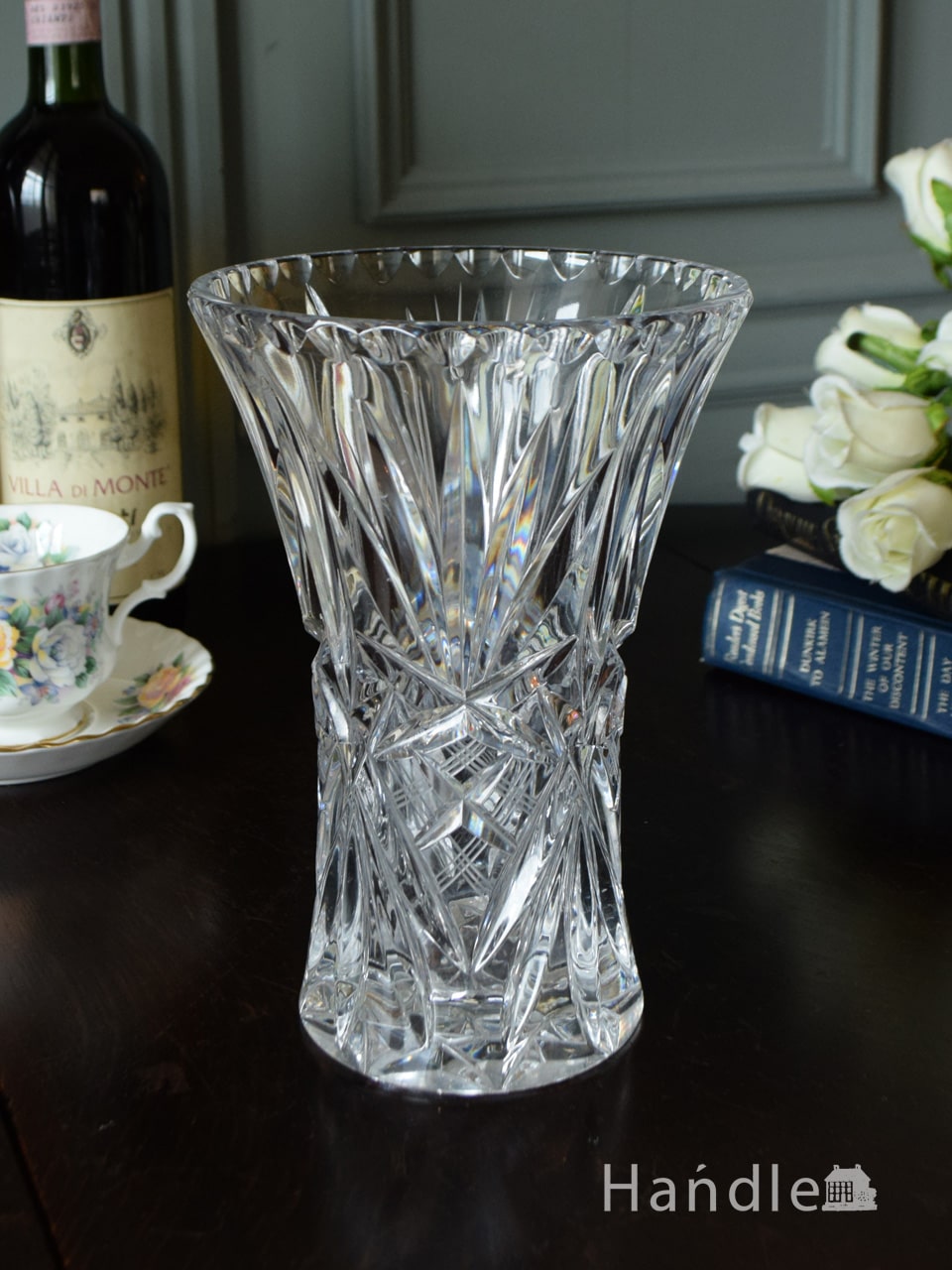 アンティークのガラス雑貨、イギリスで見つけたプレスドグラスのフラワーベース (pg-7986)