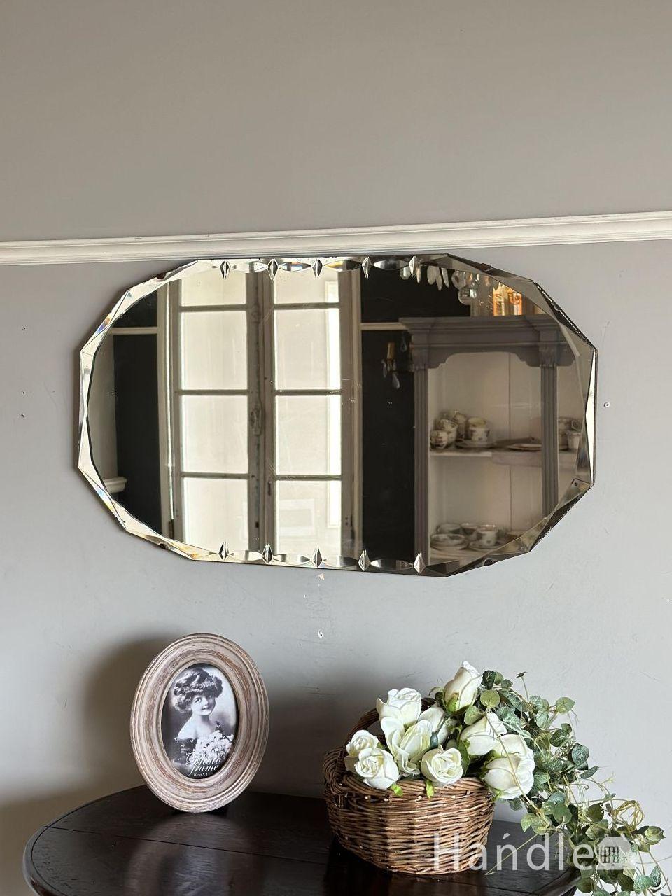 イギリスから届いたカッティングミラー、キラキラ輝く美しい壁掛け鏡 (k-5490-z)