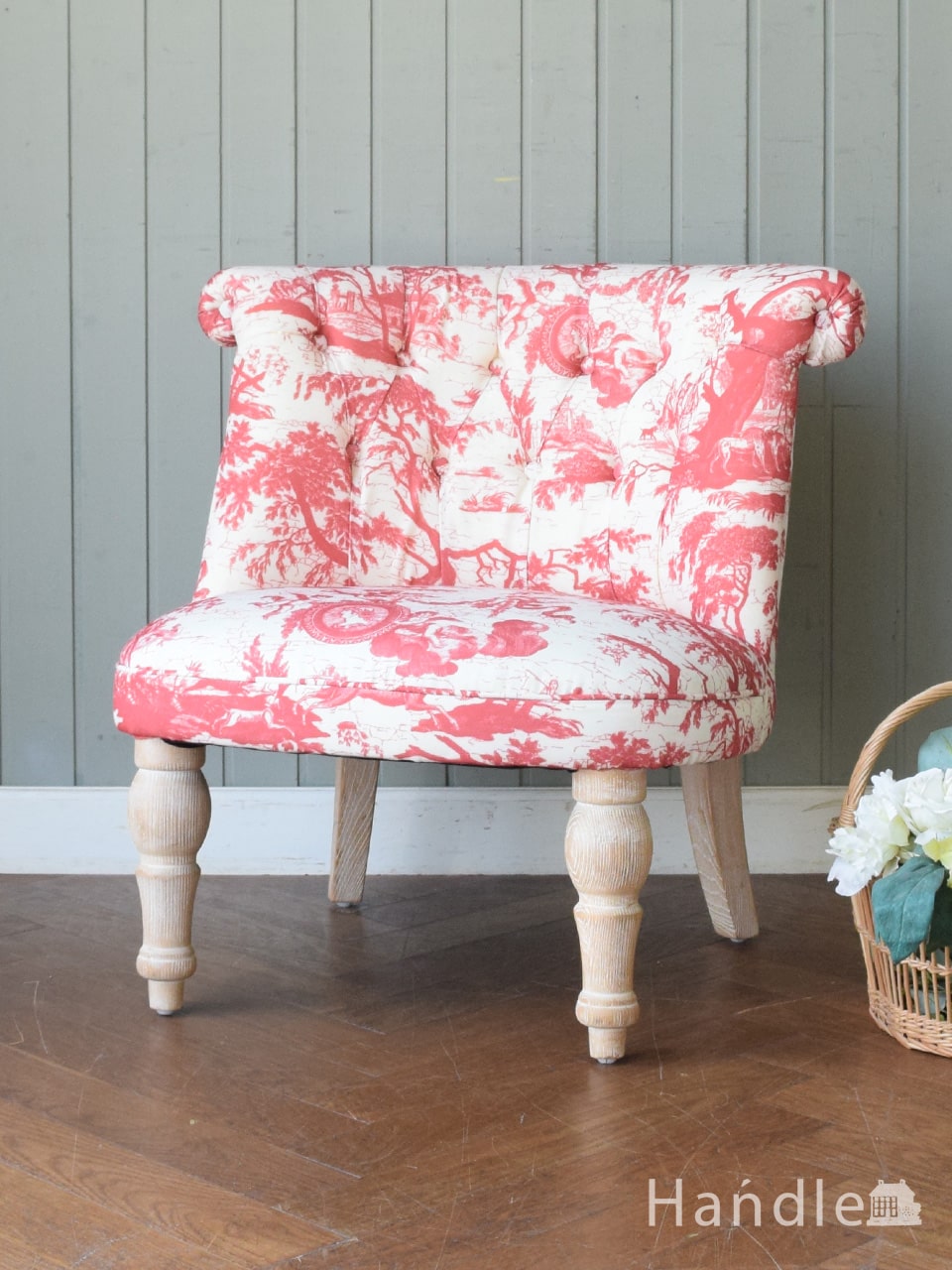 フランス風のおしゃれなアンティーク風の椅子、ボヌールチェア（トワルドジュイ風・RED) (y-242-c)