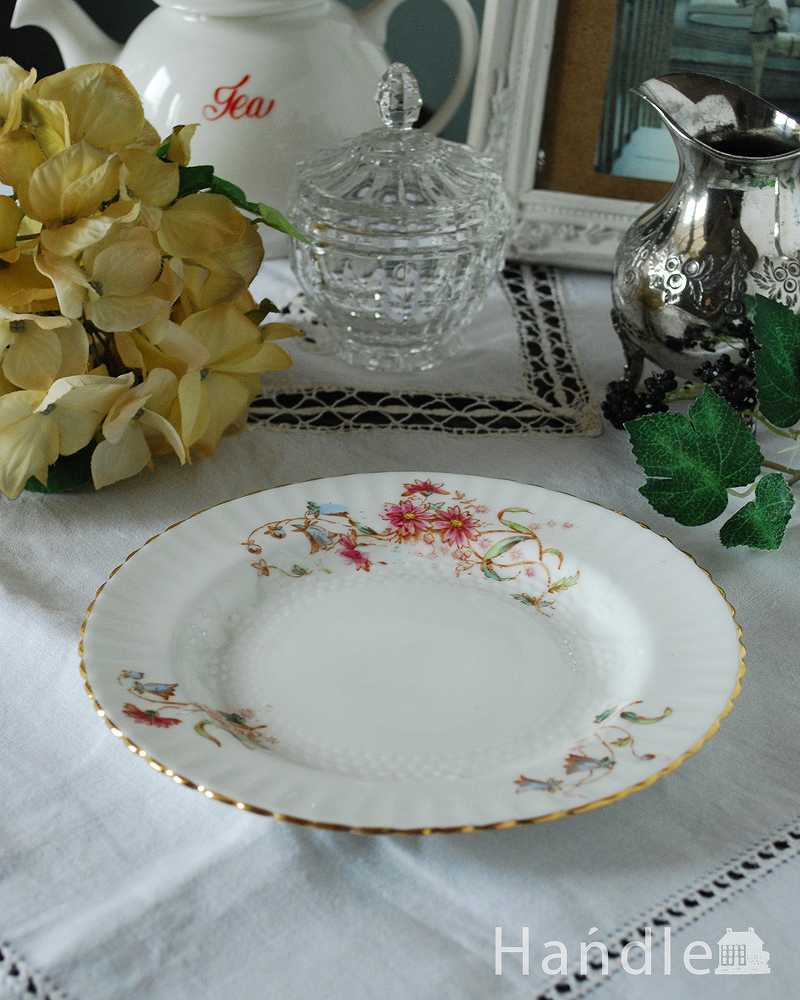 お花模様が可愛いイギリス輸入のアンティークプレート（ケーキ皿） (d-1508-z)